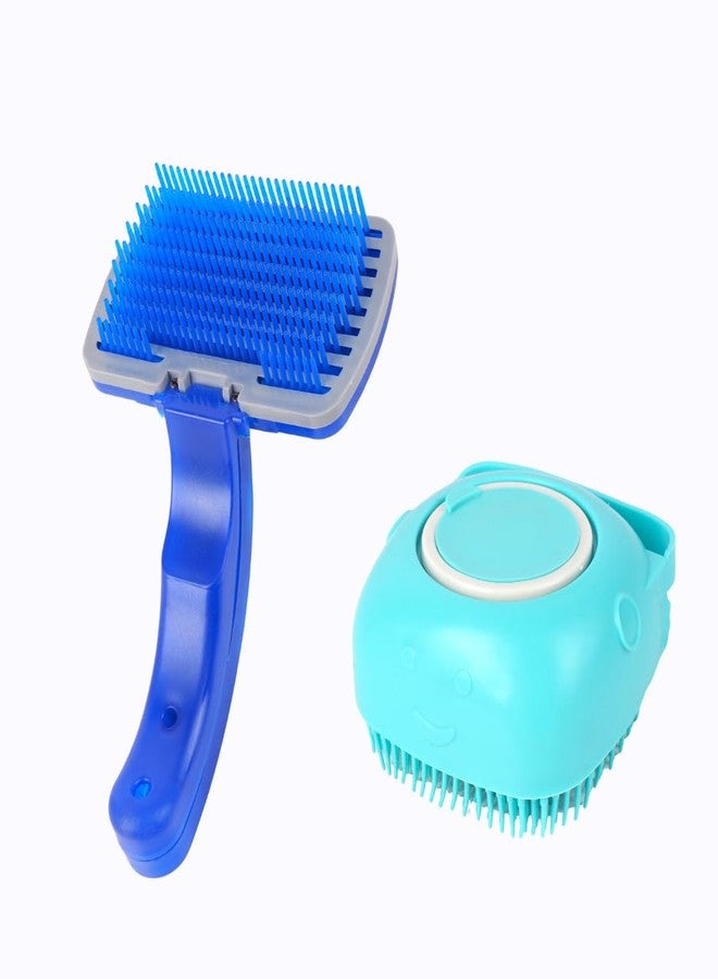 مجموعة فرشاة 2 في 1 للعناية بالحيوانات الأليفة والاستحمام - فرشاة تنظيف ذاتية + فرشاة موزع صابون سيليكون - Image 1